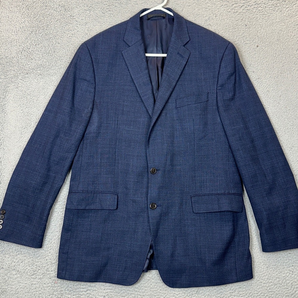 Lauren Ralph Lauren Blazer Mens 46R Navy Blue Glen Check Wool Sport Coat EUC